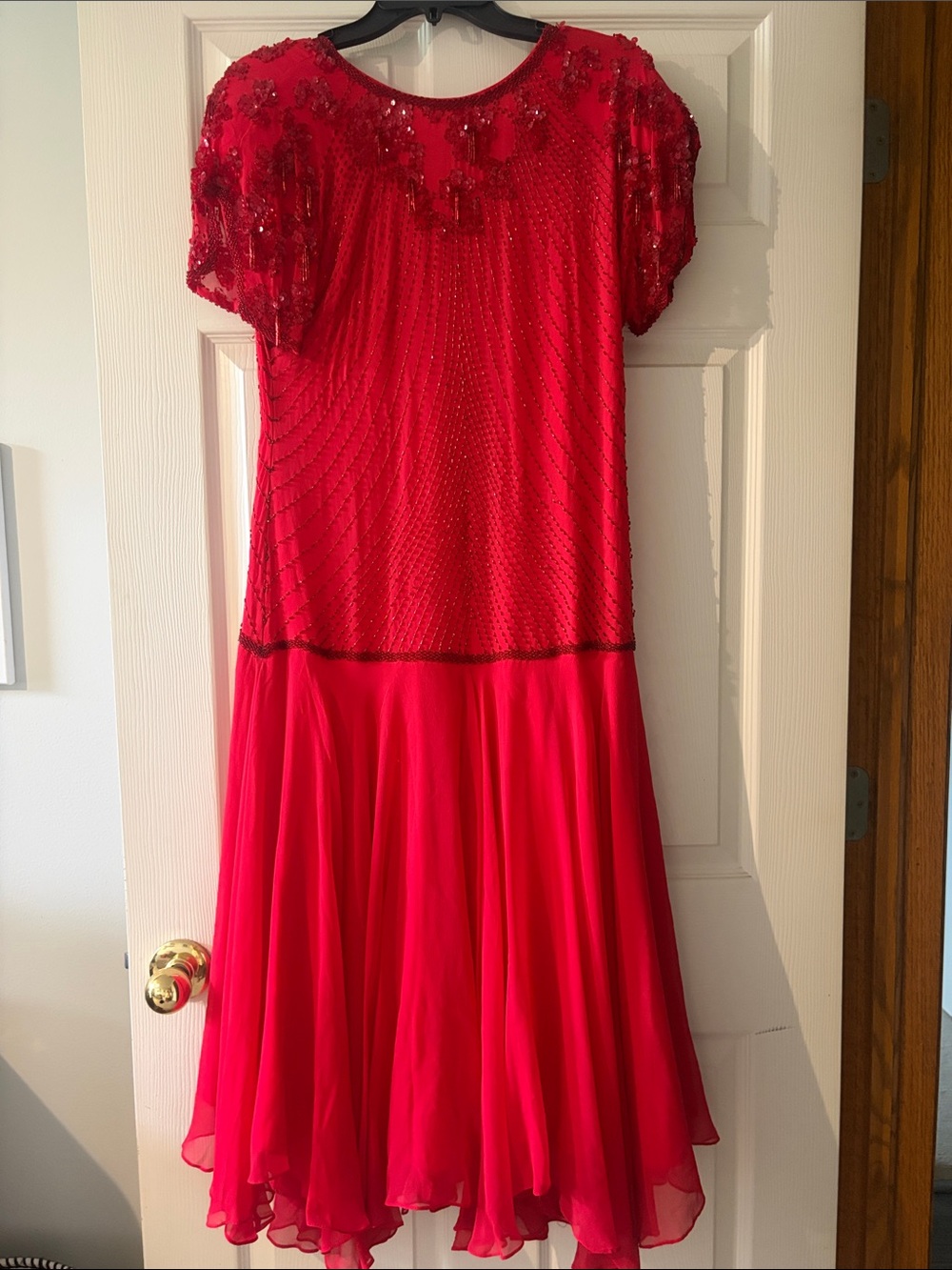 Red Elegant Beaded Cocktail Dress Vintage 1980’s